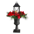 33" Christmas Lantern with Poinsettia and Berries in Urn by Nearly Natural