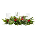 20" Christmas Berry Triple Candelabrum by Nearly Natural