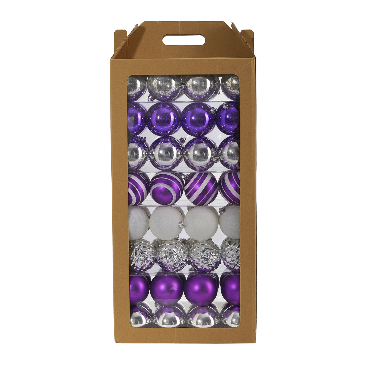 Holiday Shatterproof 64 Count Xmas Tree Ornament Set 80mm by Nearly Natural in Purple