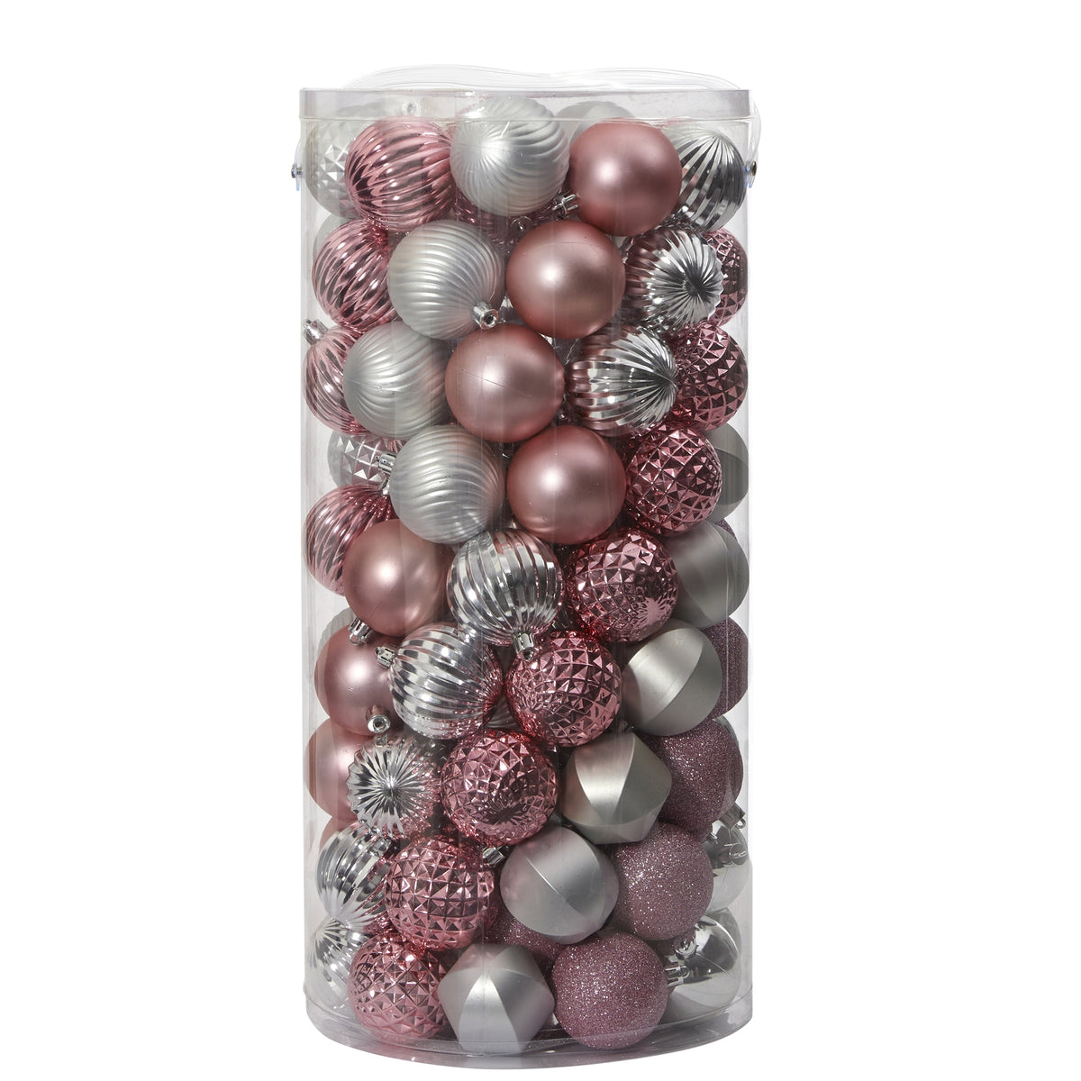 Holiday Shatterproof 101 Count Xmas Tree Ornament Set 60mm by Nearly Natural in Pink