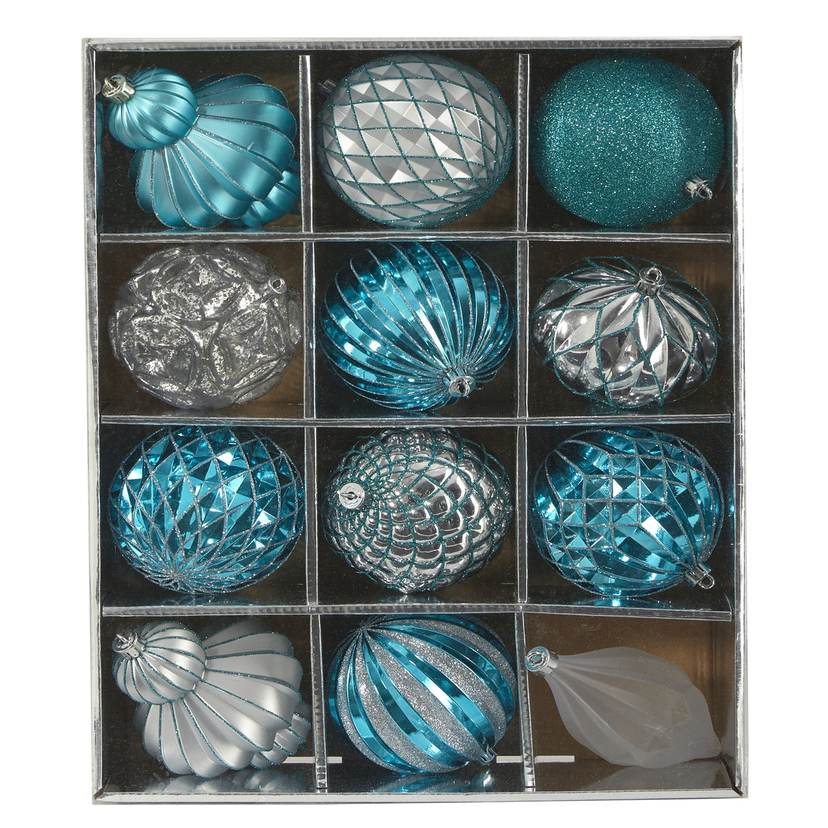 Lux Shatterproof 12 Count Xmas Tree Ornament Set 100mm by Nearly Natural in Blue