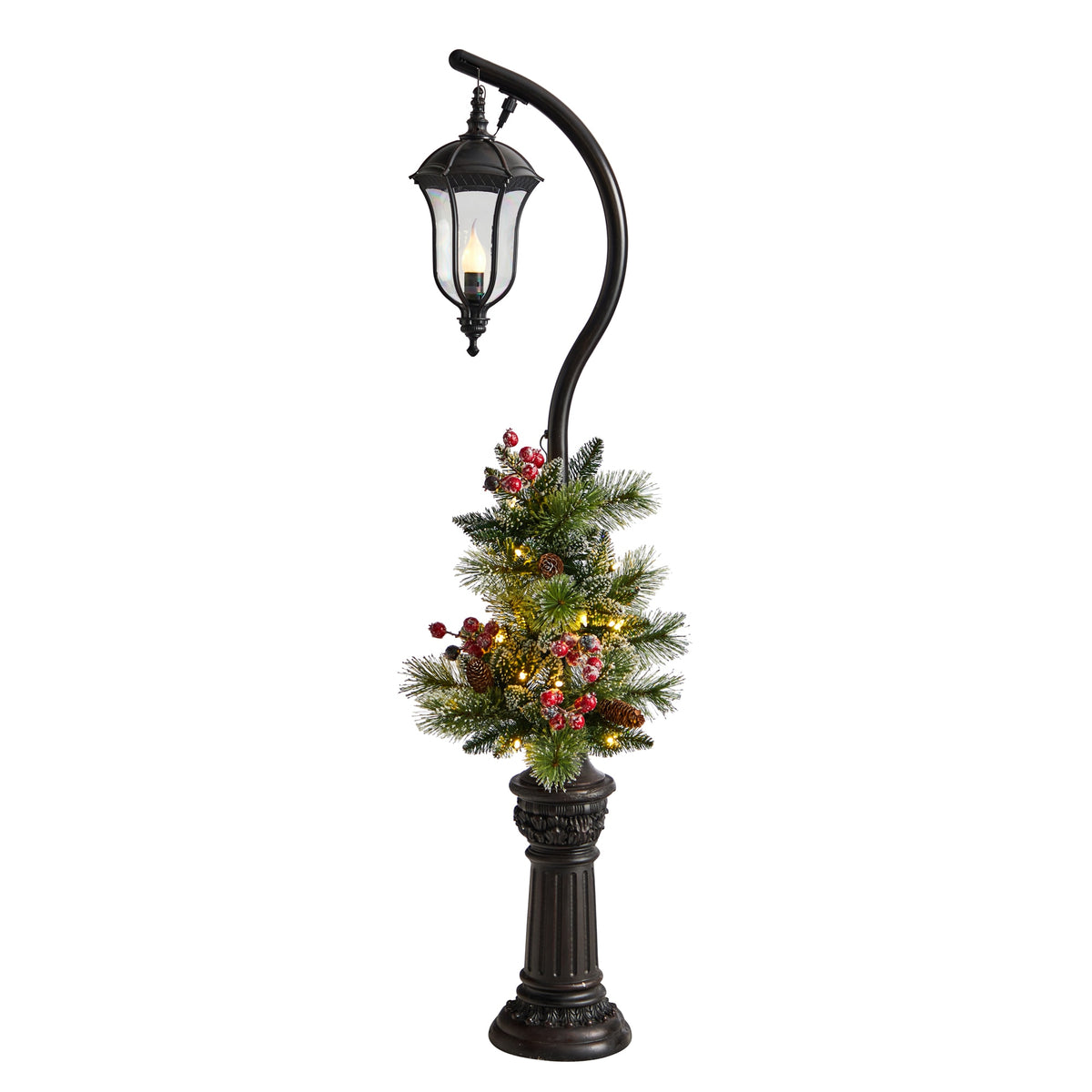 5 Ft. Pre-lit Decorated Lamp Post / 58 Tips & 30 LED Lights by Nearly Natural