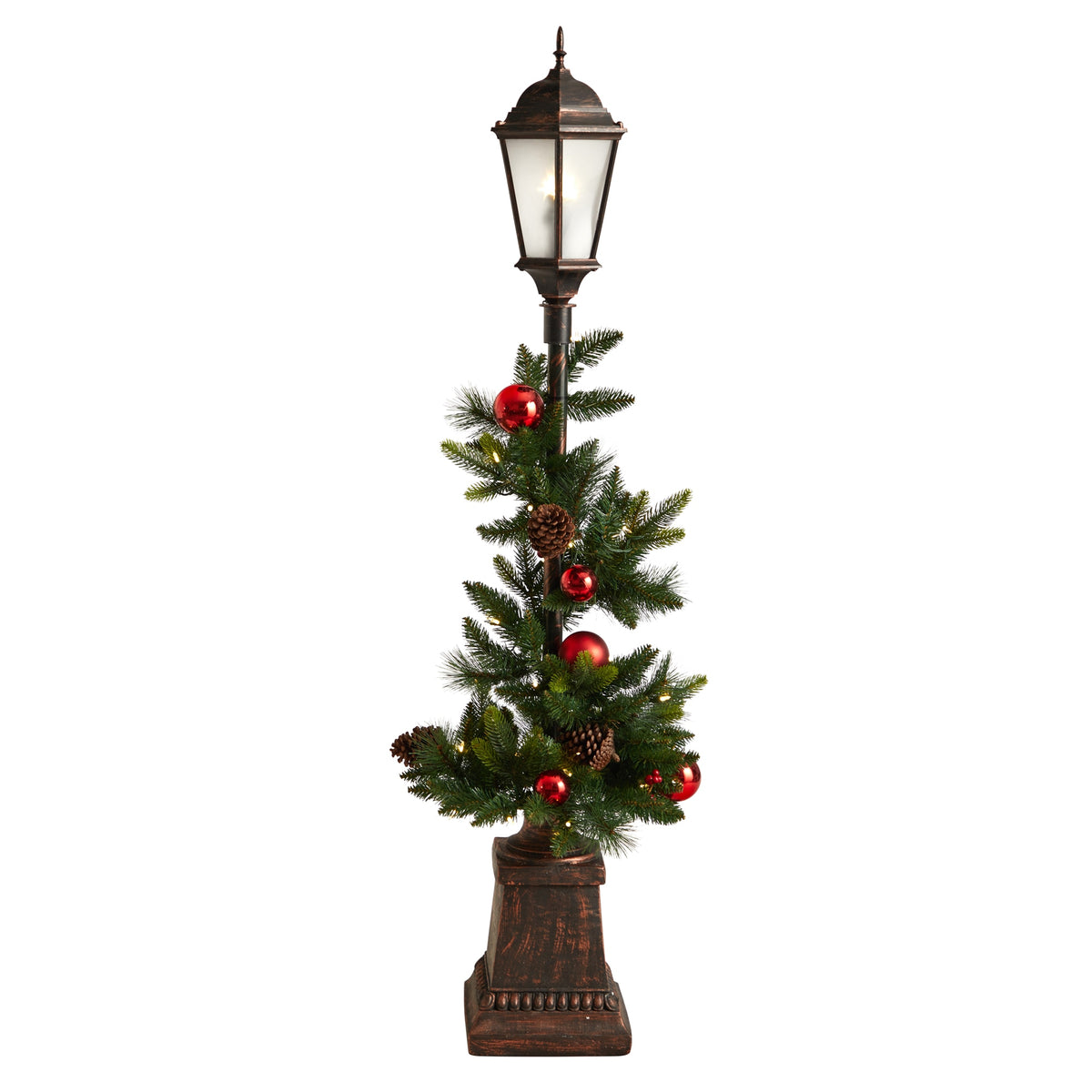 5FT Pre-lit Decorated Lamp Post / 180 Tips & 50 LED Lights by Nearly Natural