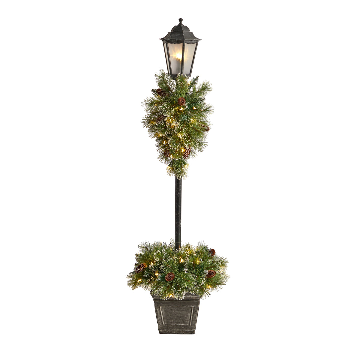 5' Pre-Lit Lamp Post with Greenery, Container & LEDs by Nearly Natural