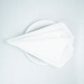 White 20 x 20 spun polyester napkin, folded presentation. Napkins only; plate is a photo prop.