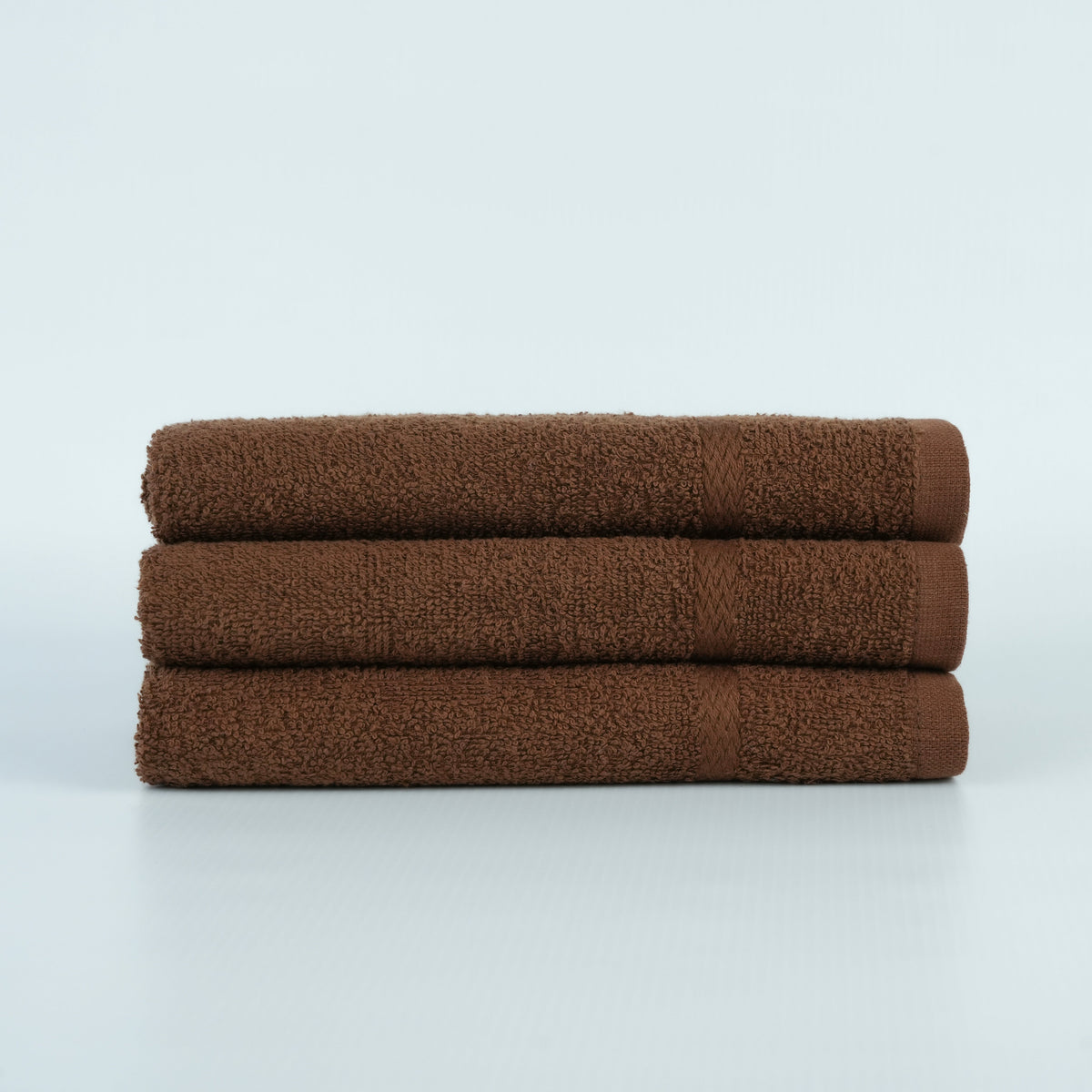 HR Cotton brown 16x27 vat-dyed ring-spun hand towel. Supplier product photograph.