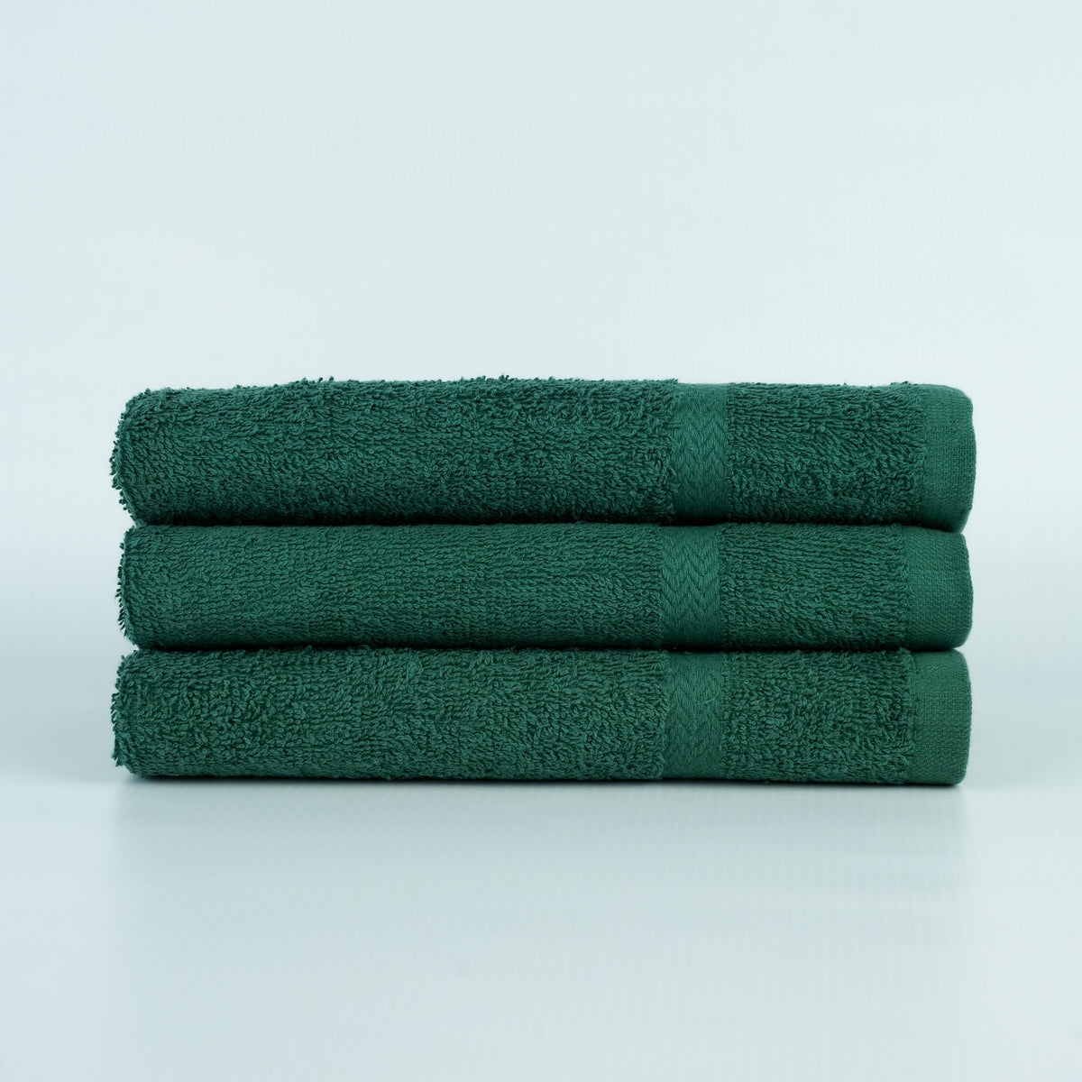 HR Cotton green 16x27 vat-dyed ring-spun hand towel. Supplier product photograph.