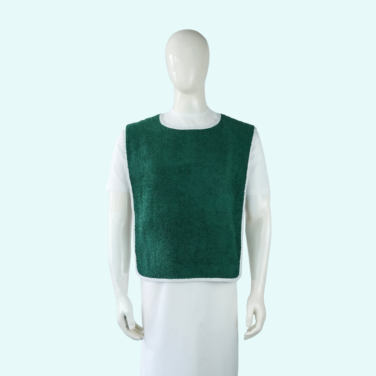 18X30 3.30 LBS 16/S 100% COTTON FOREST GREEN BIB; sold in the package quantity stated in this listing.