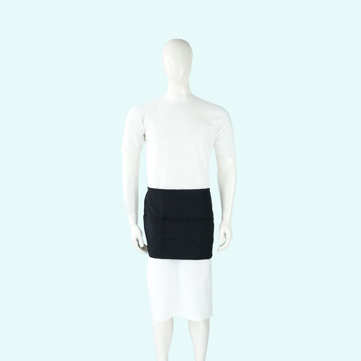SP1222BLK-3P black three-pocket spun polyester server apron. Individual apron shown.