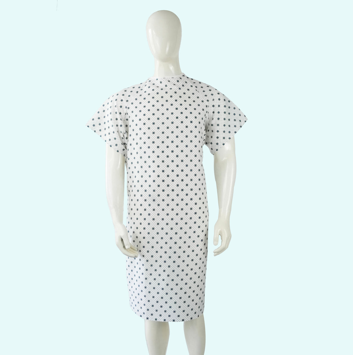 HR Cotton printed economy patient gown. Manufacturer family photograph.