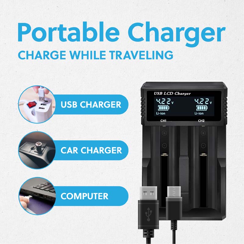 IP POWER Universal 2 Port Battery Charger LED Indicator: 3.7V Li-Ion / 1.2V Ni-Mh