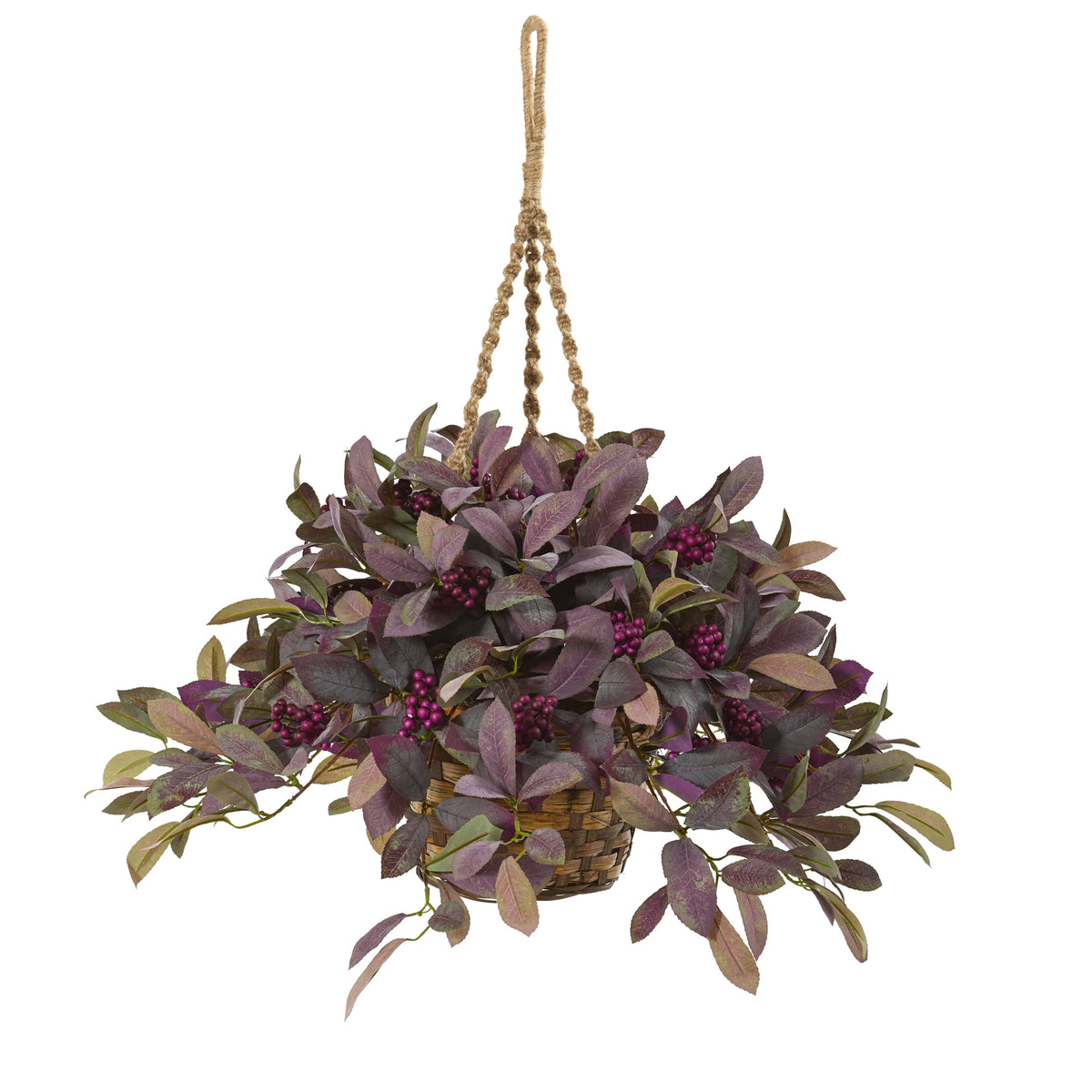 28" Fall Laurel Leaf with Berries Plant in Hanging Basket by Nearly Natural