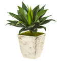 26" Large Agave Artificial Plant in Country White Planter by Nearly Natural