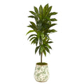 4' Dracaena Plant in Flower Print Planter (Real Touch) by Nearly Natural