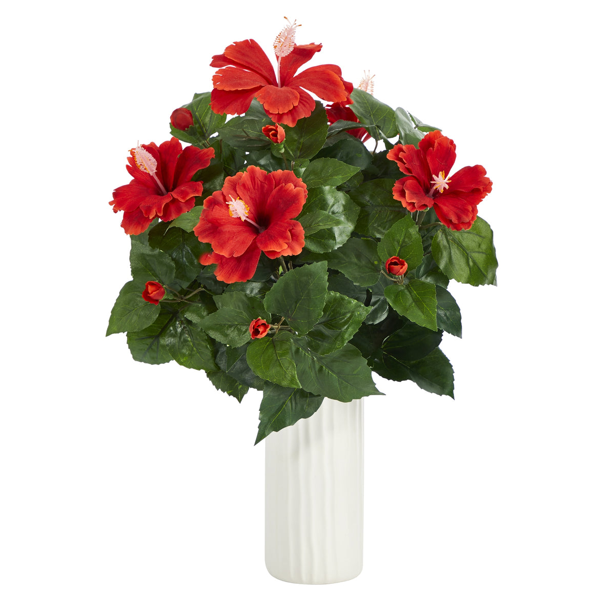 20" Hibiscus Artificial Plant Plant in White Planter by Nearly Natural
