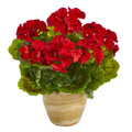 11" Geranium Plant in Planter UV Resistant (Indoor/Outdoor) by Nearly Natural in Red