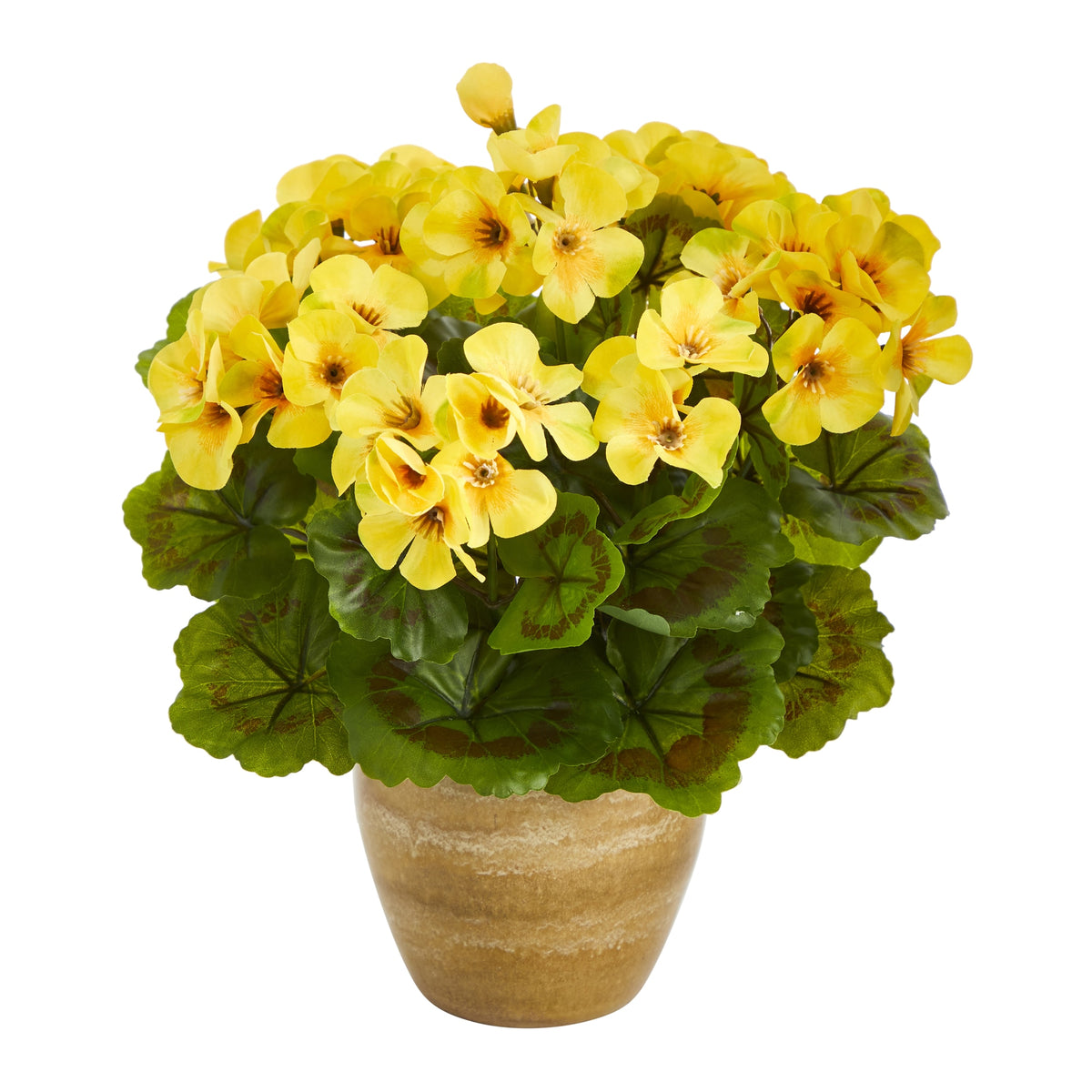 11" Geranium Plant in Planter UV Resistant (Indoor/Outdoor) by Nearly Natural in Yellow