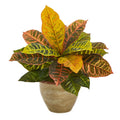 15" Garden Croton Plant in Ceramic Planter (Real Touch) by Nearly Natural