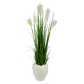 4.5' Wheat Plum Grass Artificial Plant in White Planter by Nearly Natural