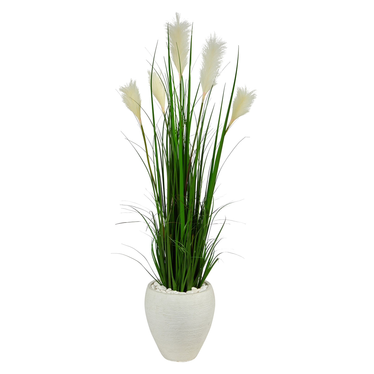 4.5' Wheat Plum Grass Artificial Plant in White Planter by Nearly Natural