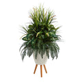 4.5' Mixed Greens Plant in White Planter with Legs by Nearly Natural