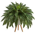 2.5' Boston Fern Artificial Plant in White Planter with Legs by Nearly Natural