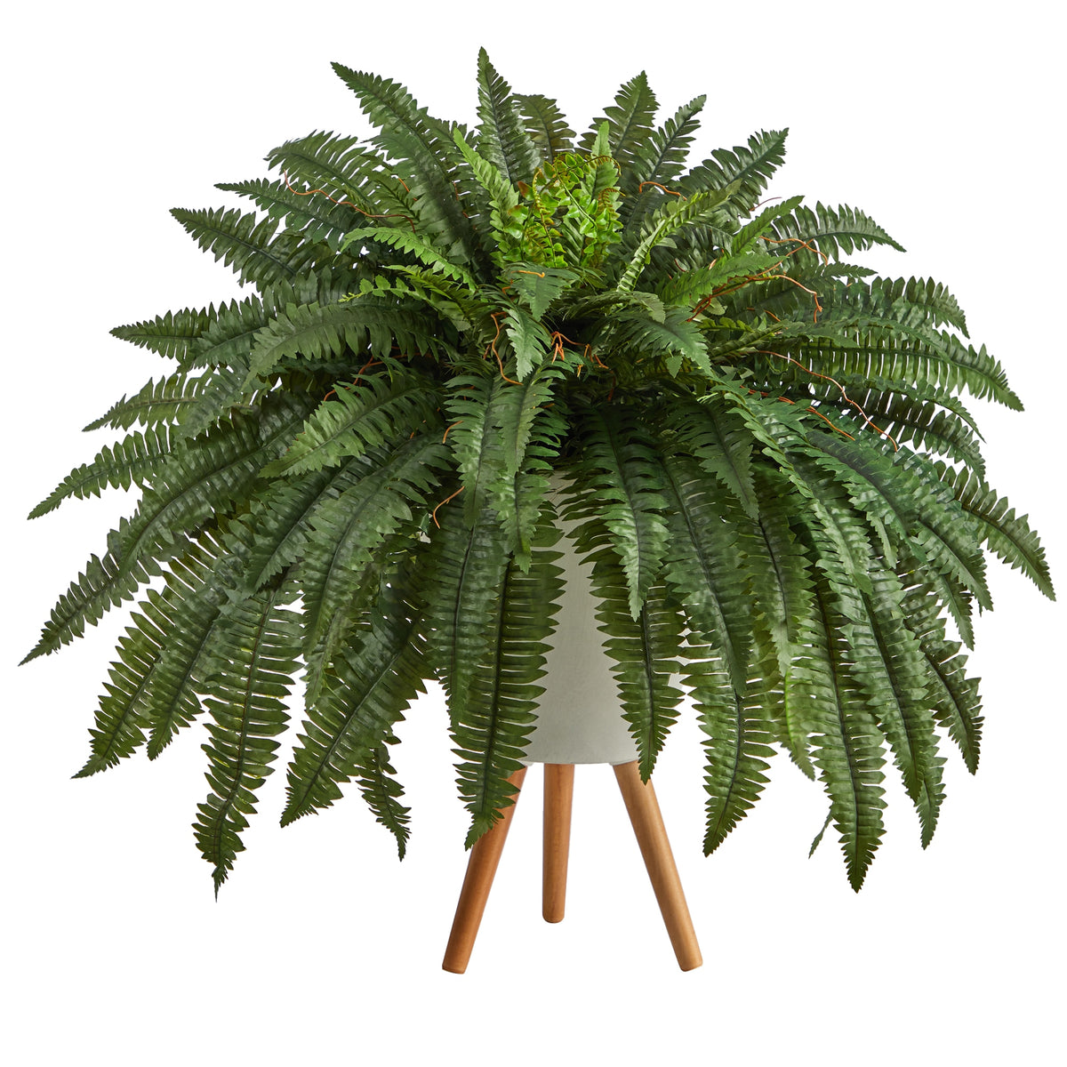 2.5' Boston Fern Artificial Plant in White Planter with Legs by Nearly Natural