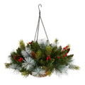 24" Pine and Berries Hanging Basket / 72 Tips & 30 Lights by Nearly Natural