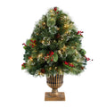 3 Ft. Evergreens in Urn with Lights / 264 Tips & 100 Lights by Nearly Natural