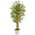 5' Bamboo Artificial Tree in White Tin Planter by Nearly Natural