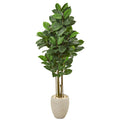 65" Rubber Leaf Artificial Tree in Sand Colored Planter by Nearly Natural