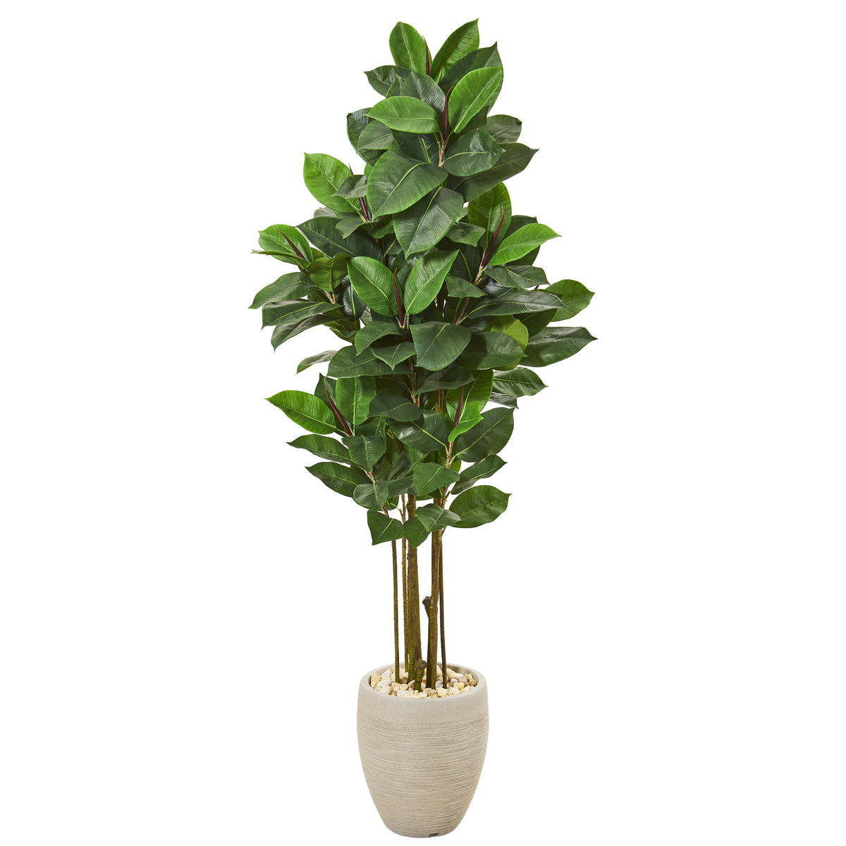 65" Rubber Leaf Artificial Tree in Sand Colored Planter by Nearly Natural