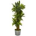 58" Corn Stalk Dracaena Plant in Tin Planter (Real Touch) by Nearly Natural