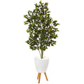 5' Ficus Artificial Tree in White Planter with Stand by Nearly Natural