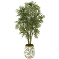 52" Parlor Palm Artificial Tree in Floral Print Planter by Nearly Natural