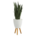 4' Sansevieria Artificial Plant in White Planter with Stand by Nearly Natural