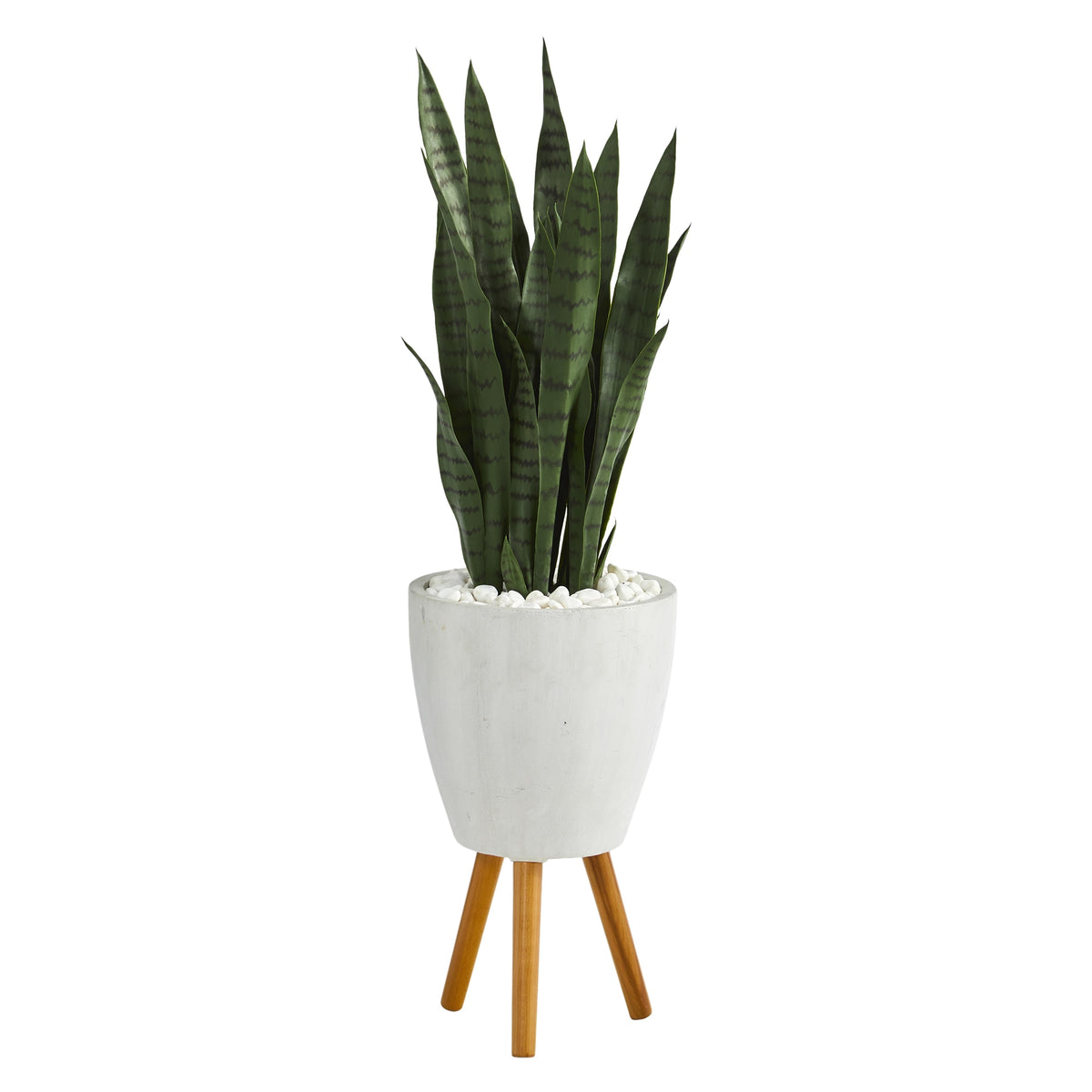4' Sansevieria Artificial Plant in White Planter with Stand by Nearly Natural