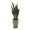 34" Sansevieria Artificial Plant in Vintage Metal Planter by Nearly Natural