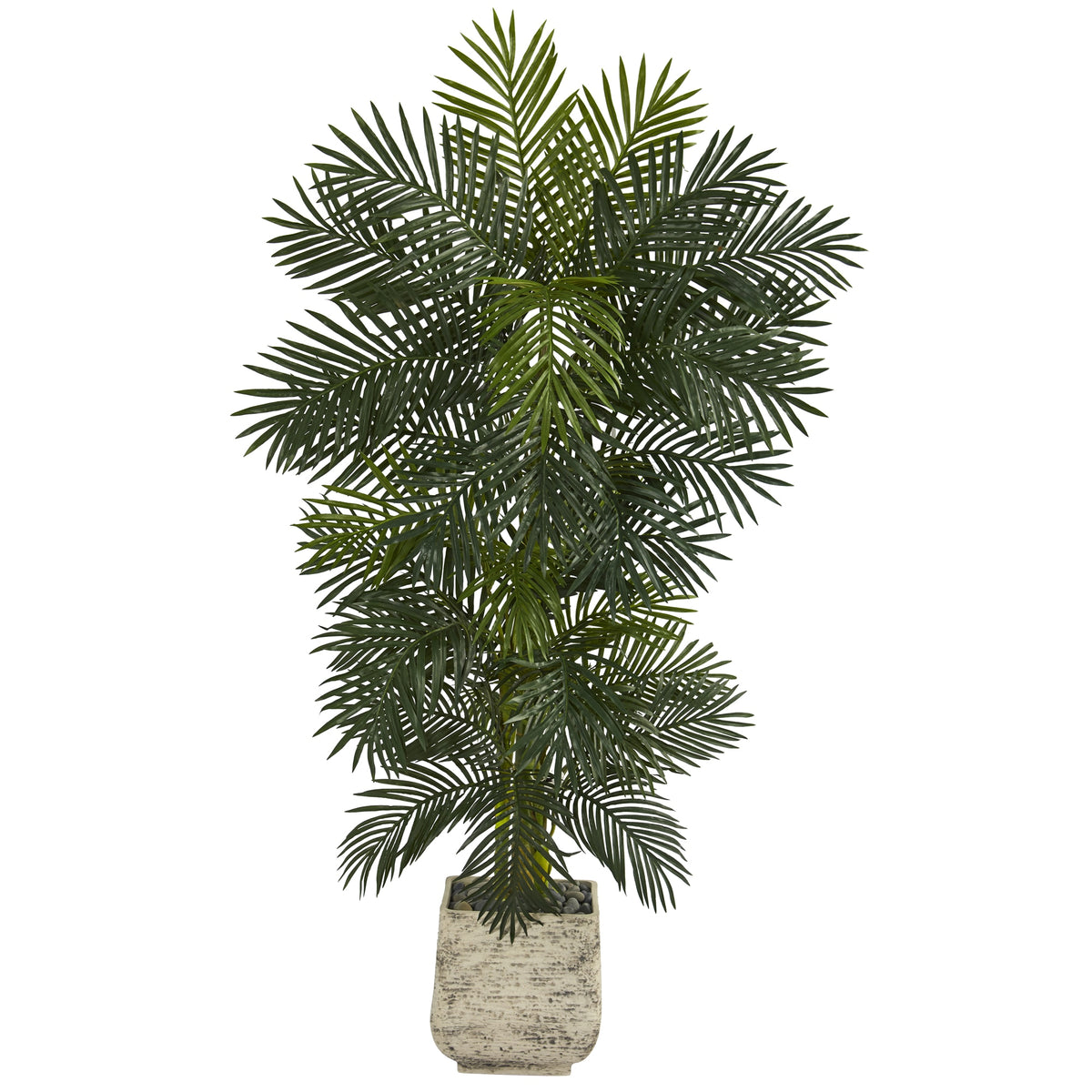 6.5' Golden Cane Artificial Palm Tree in White Planter by Nearly Natural