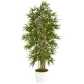 64" Bamboo Artificial Tree in White Tin Planter by Nearly Natural