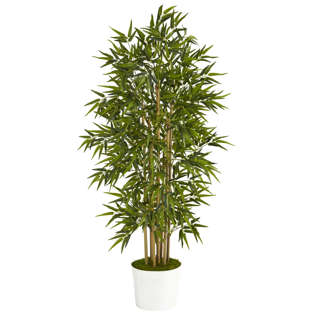 64" Bamboo Artificial Tree in White Tin Planter by Nearly Natural