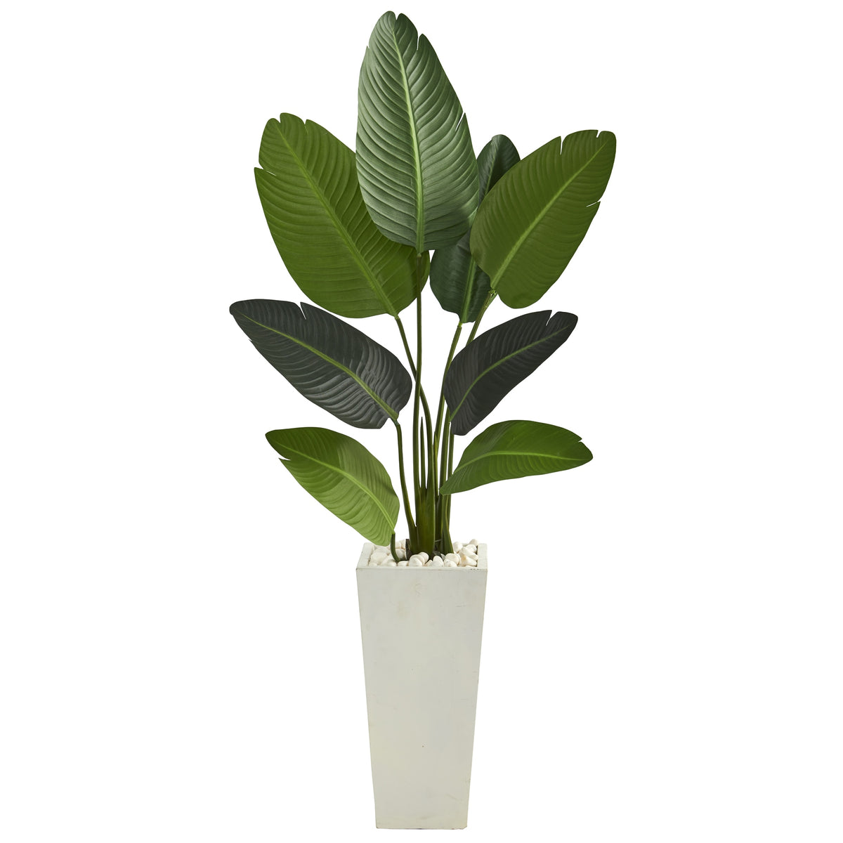 5' Travelers Palm Artificial Tree in Tall White Planter by Nearly Natural
