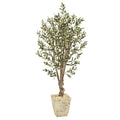 5' Olive Artificial Tree in Country White Planter by Nearly Natural