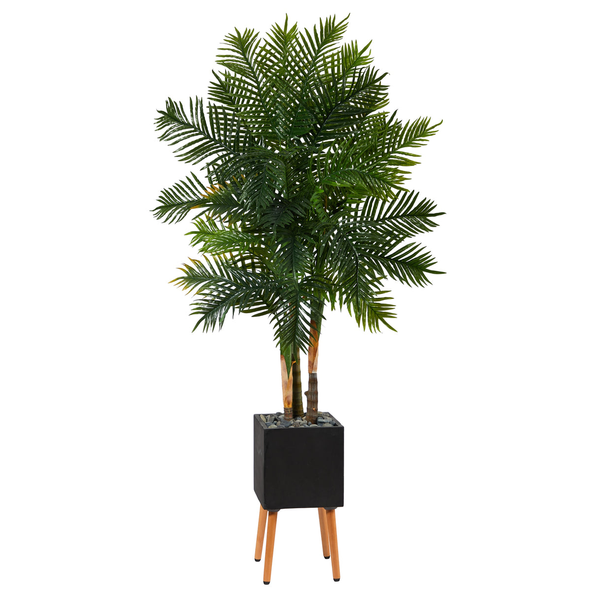 70" Areca Palm Artificial Tree in Black Planter with Stand by Nearly Natural