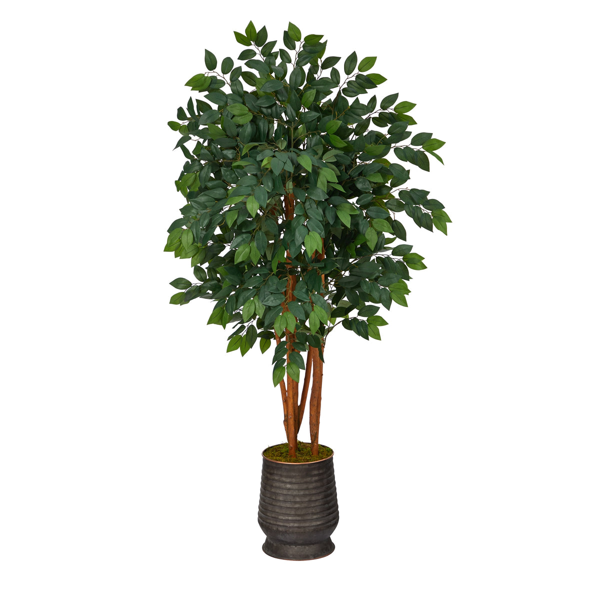 57" Sakaki Artificial Tree in Ribbed Metal Planter by Nearly Natural