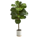 3.5' Fiddle Leaf Artificial Tree in White Ceramic Planter by Nearly Natural