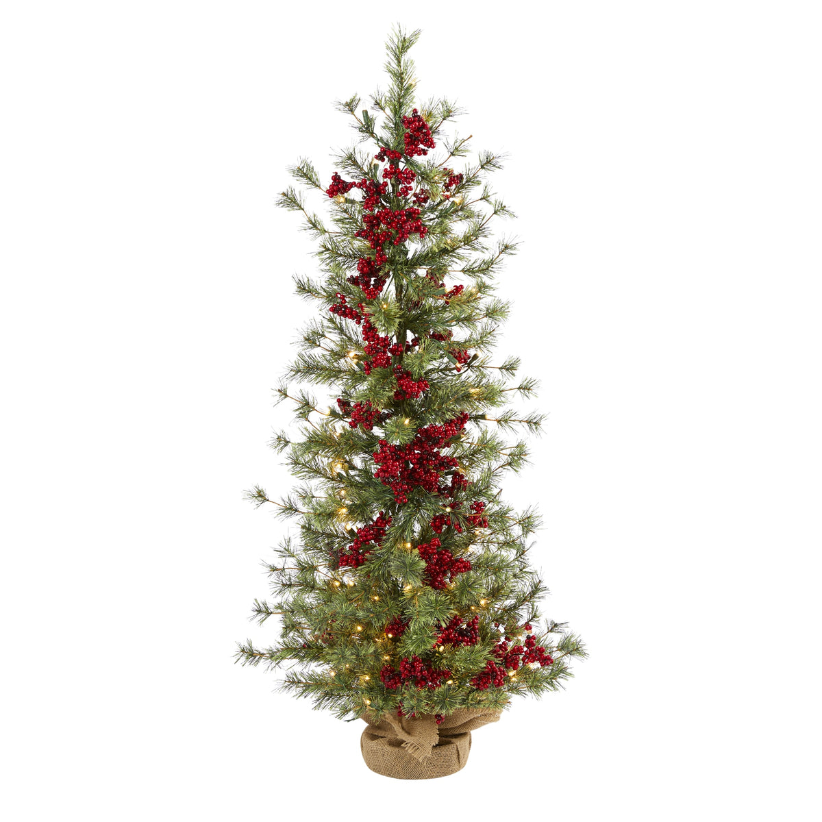 4' Berry and Pine Xmas Tree w/100 Lights and 136 Tips by Nearly Natural