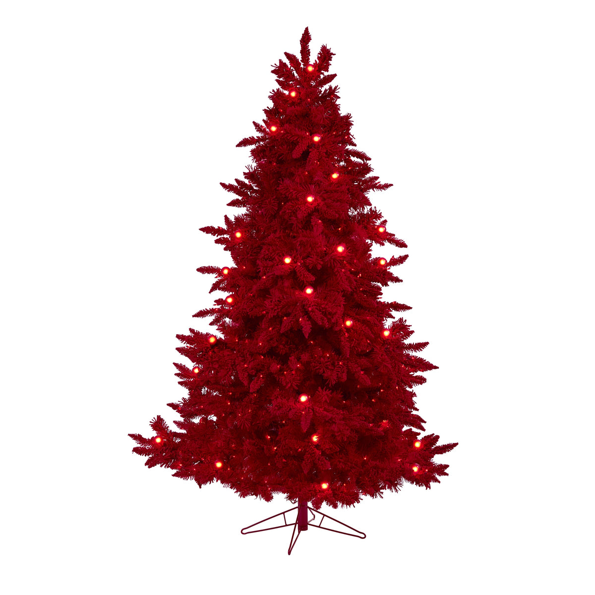 7' Red Christmas Tree w/500 Red color Lights, 40 Globe Bulbs by Nearly Natural