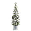 3' Flocked Artificial Pine Tree in Tin Planter by Nearly Natural