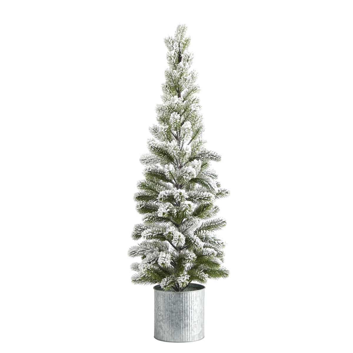 3' Flocked Artificial Pine Tree in Tin Planter by Nearly Natural